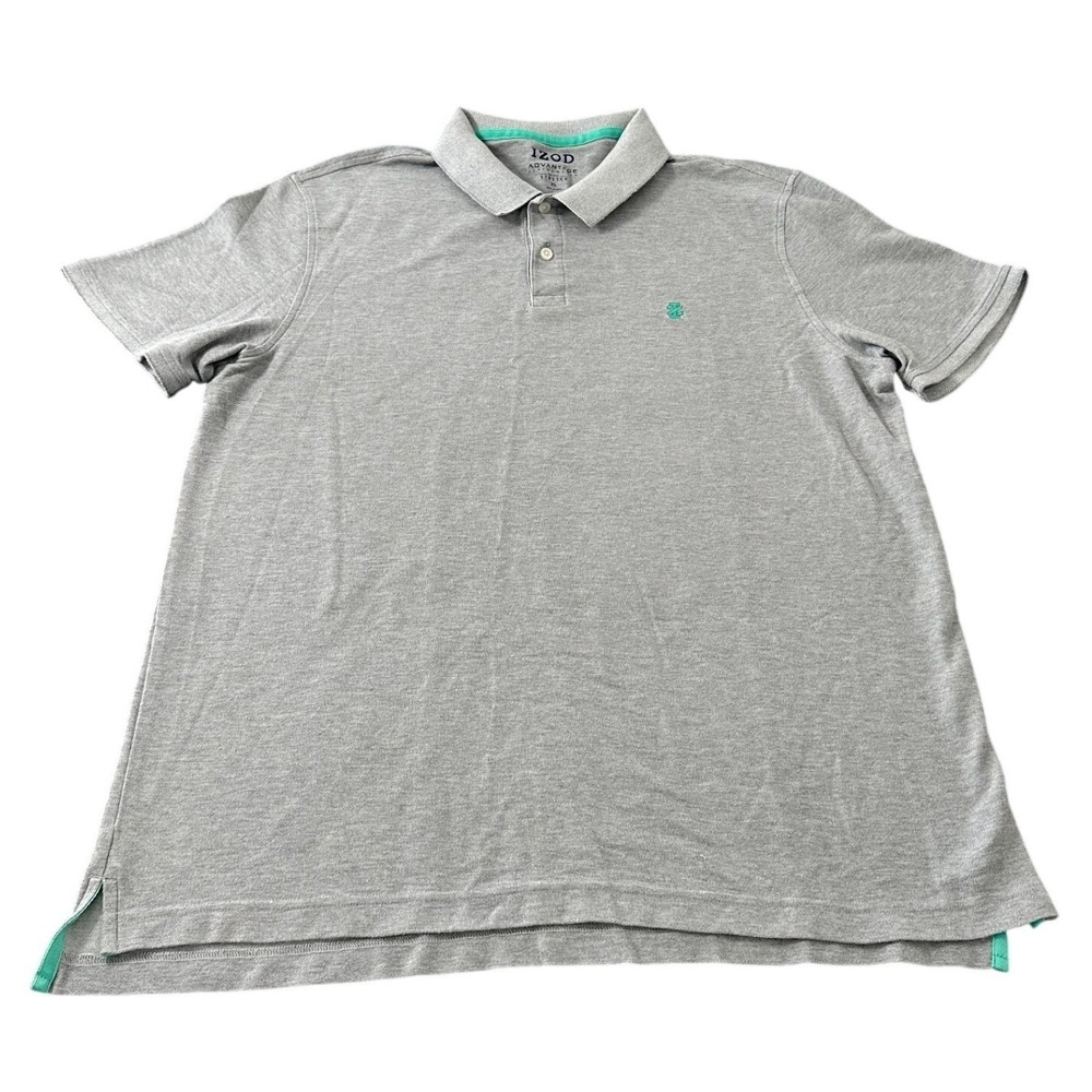 IZOD Advantage Performance Polo Mens XL Gray Teal Stretch Short Sleeve Shirt